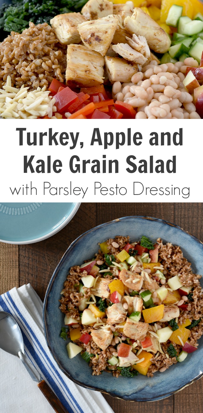 Turkey, Apple and Kale Grain Salad with Parsley Pesto Dressing